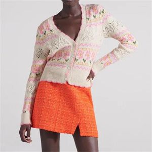Malhas femininas tees femininos mesttraf mulheres 2022 moda floral jacquard knit cardigan suéter vintage manga longa fêmea feminina