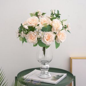 Decorative Flowers Simulation 7-prong Korean Chaise Rose Bouquet Home Living Room Dining Table Wedding Arrangement Artificial Fake Plants