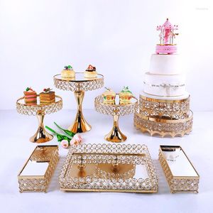 Bakeware Tools 3-8pcs Crystal Metal Cake Stand Set Acrylic Mirror Cupcake Decorations Dessert Pedestal Wedding Party Display Tray Tray