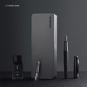 Penne stilografiche LT Hongdian 6013 Black Metal Business da uomo EF / F / Pennino curvo Tappo rotante Office Gift Ink 221025