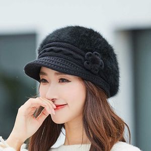 Beanie/Skull Caps Nuove donne Pelliccia di coniglio Berretti lavorati a maglia Cappelli Casual Tinta unita Autunno Inverno Cappello Donna Bonnet Caps Boina Feminino T221020