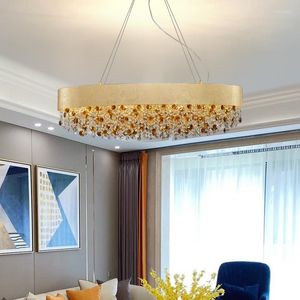 Żyrandole nowoczesne kryształowy żyrandol do jadalni owalny projekt kuchenny wyspa wisząca lampa cristal złota home lame