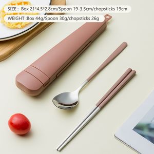 Stainless Steel Chopsticks Spoon Flatware Set with Travel Case Non-Slip Metal Dinnerware Utensil for Student Lunch Box