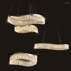 Candeliers pós-modernos Anel Cristal Chandelier Lighting Room Led Lux ​​Glossy Luxury Preto Teto