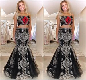 2023 Gold Lace Embroidered Prom Evening Dresses Red Floral Flowers Applique 2 Pieces Spaghetti Strap Mermaid Quinceanera Sweet 16 Dress Satin