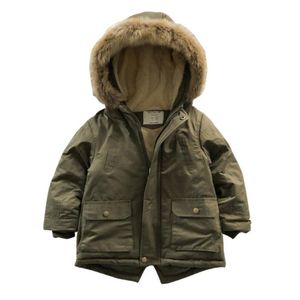 New Baby Boys Winter Jacket Wool Collar Fashion Children Coats Kids Hooded Warm Outerwear Plush Thicke Cotton Clothes 3-12 Years L263a