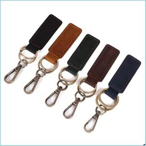 Nyckelringar Lanyards Fashion Keychain ￤kta l￤der charm kvinnor liten present retro handgjorda handgjorda nyckelringar bil nyckelring h￥llare v￤gg dhpdl