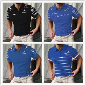 Мужские футболки Формула-1 Альпийская командная футболка Alonso Blue Black F1 Zipper повседневные гонки с коротким рукавом лето