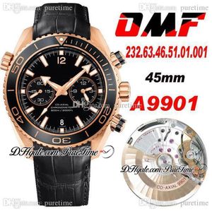 OMF CAL A9901 Automatyczne chronograf męskie Watch Rose Gold Black Polished Bezel and Dial Super Edition Black Ba314w