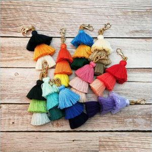 Keychains Lanyards Handgjorda kvinnor Colorf Boho Pom Tassel Bag Charm Key Chain Fashion Jewerly 10 Styles Drop Delivery 2022 Accessori DH3UI