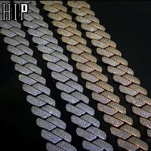 L￤nkkedja hiphop 19mm 3 rad tung kubansk prong bling isad ut l￥da sp￤nne koppar inst￤llning kubik zirkoniumarmband f￶r m￤n smycken3257