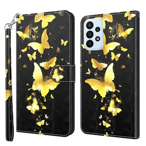 3D Butterfly Leather Plånbok Telefonfodral för Xiaomi Poco F4 GT M5 M5S Samsung M13 G M33 M53 A23 A23E A04S A13 G G Flower Panda Tree Bird Cover Wolf Holder Flip Purse