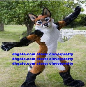 Pelliccia lunga Furry Brown Fox Mascot Costume Wolf Husky Dog Fursuit Personaggio dei cartoni animati per adulti Outfit Suit Passeggiata senza veicoli Real Play zz7589