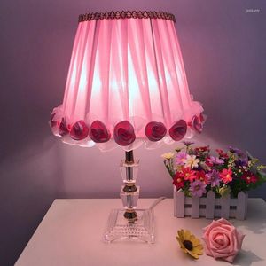 Table Lamps Bedroom Lamp Modern Fabric Rose Romantic Crystal Wedding Gift Desk Lights Fashion Study Room Reading Lighting