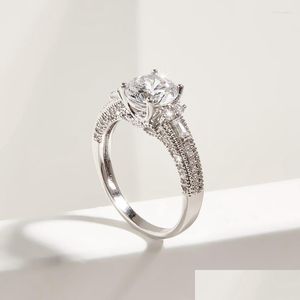 Pierścionki ślubne pierścionki ślubne Modna Klasyczna biżuteria atmosferyczna cyrkon prosty sier pierścień damski prezent zaręczynu