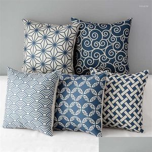 Pillow Case Pillow Case Blue Boho Flower Square Throw Cushion Er Home Sofa Car Decor Drop Delivery 2022 Garden Textiles Bedding Suppl Dhwz6