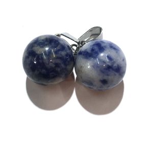 Collana con ciondoli di pietre preziose rotonde da 14 mm Collana con ciondoli naturali con sfere di sodalite Healing Chakra Stone Charm Sfera gioielli 45 cm in pelle nera