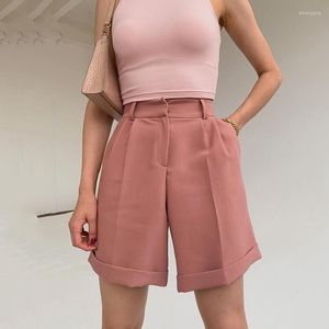 レディースショートパンツの女性のズボンはポケットでフランジングジッパーボタンソリッドカラーファッションカジュアルストリート2023