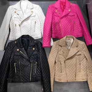 Women's Leather Ladies Real Quilted Jacket Warm Moto&Biker Coat