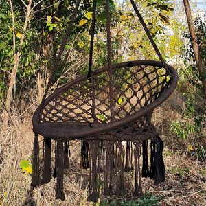 Camp Furniture Patio Watcher Hammock Chair Macrame Swing With Cushion And Hanging Hardware Kits Handmade Knitted Mesh Rope