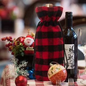 New Christmas Plaid Wine Bottle Bags Coulisse Red Plaid Wine Bottles Cover Gift Bag Decoration