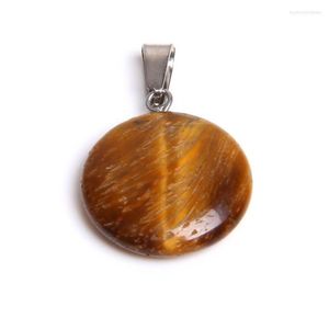 Pendant Necklaces SImple Style 10 Pcs Silver Plated Round Tiger Eye Stone Cherry Quartz Charm Jewelry