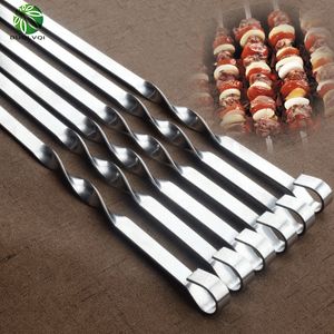 BBQ tools Duolvqi 6pcs/Set Barbecue Meat String Skewers Chunks Of Stainless Steel churrasqueira Roast Stick Outdoor Picnic