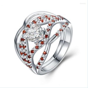 Eheringe Eheringe 2-teiliges Luxus-Präzisionsschmuckset Ring für Frauen Orange und weißer Zirkon Verlobungsringe Hochzeit Brit22 Dh6Jr