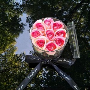 Smyckespåsar runt Clear Acrylic Rose Flower Box Makeup Organizer Luxury Handmade Gift Valentine's Day Multifunktionell