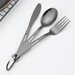 Cucchiaio da esterno Spork Knife Set Posate da campeggio leggere portatili Stoviglie da zaino professionali con moschettone per viaggi Picnic Escursionismo Uso domestico