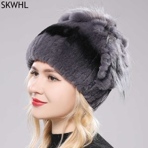 Beanie / Skull Caps Russia Women Real Rex Rabbit Fur Hats Outdoor elastico lavorato a maglia % Genuine Rex Rabbit Fur Cap Winter Warm Real Fur Beanies Hat T221020