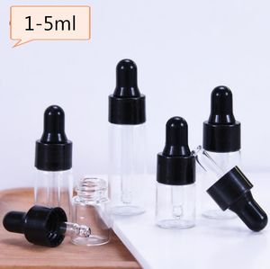 Leere Klarglas-Tropfflasche, Mini-Flaschen für ätherische Öle mit Schlauch, Glasfläschchen 1 ml, 2 ml, 3 ml, 5 ml