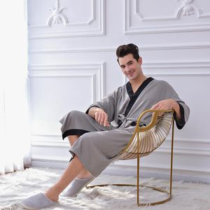 Men's Sleepwear Men Kimono Polyester Solid Knitted V-Neck Bathrobe Men's Sleep Lounge Robe Mens Short Fashion Bath Robes Cotton