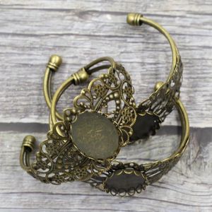 Bangle Women Bangles Blank Base 21cm Flower Filigree Hollow Bracelets Oval Cabochon Setting Fit Cameo 25x18mm DIY Jewelry Accessories