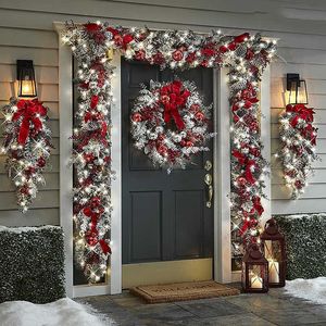 Julekorationer 20 30 cm den trådlösa Prelit Red and White Holiday Trim Futor Door Wreath Christmas Wedding Party Decoration Xmas Decor 2022 T220929