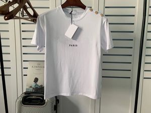 Maglietta da uomo Camicia firmata Magliette da uomo Camicie da donna Top Tee per gli amanti Lettera Manica corta Girocollo con bottone sulla spalla Moda Hip Hop Cotone Donna Bianca