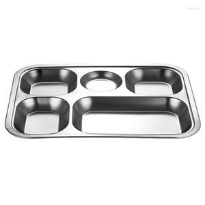 Dinnerware Sets Stainless Steel Divided Dinner Tray Lunch Container Plate For School Canteen 3/4/5 Section 29EA