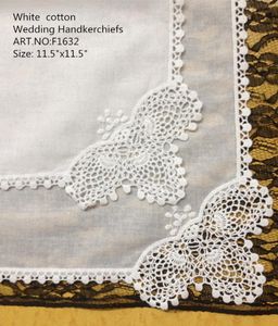 HomeTextiles New American Style 12pcslot White Soft100Cotton Ladies Hochzeit Taschentuch 115x115 Stickerei H￤kelspitzenkanten9566001