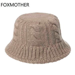 Beanie/Skull Caps FOXMOTHER New Fashion Black White Solid Winter Braid Knitted Bucket Hats Winter Warm Caps For Women Ladies gorros Fishing Caps T221020