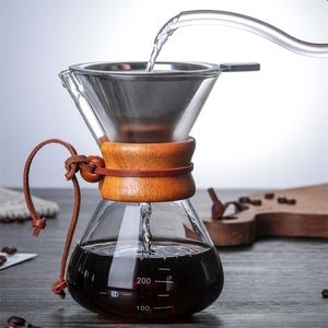 Kahve kapları Maker 400ml 600ml 800ml Yeniden Kullanılabilir Paslanmaz Çelik Daimi Filtre Manuel Dripper Gerçek Ahşap Kılıf 221025