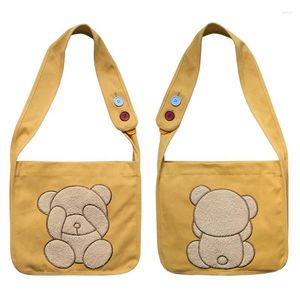 Evening Bags Original Design Double-sided Preppy Style Bear Embroidery Crossbody Bag Women's Canvas Book Luxury Handbag Shoulder