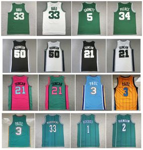 Maglie da basket di David Robinson Tim Duncan Hornets Chris Paul Muggsy Bogues Larry Johnson Jersey Alonzo Mourning Larry 33 Bird Kevin