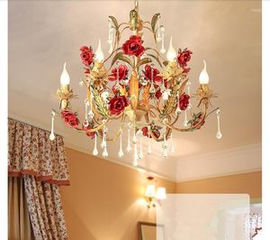 Ljuskronor Art Deco Floral Chandelier Lamp Luster 3Arms/6Arms/8Arms Blandad färgrosa Decora Rose Flower Light Fixture E14 Hemdekoration