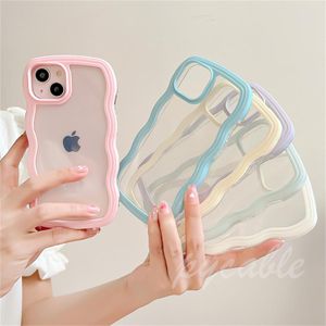 Para iPhone Casos de telefone, capa traseira Candy Color Wave Borda transparente TPU macio Silicone fresco da moda 11 Pro Max 12 13 Pro 14Promax 14Plus x Xr XS 12 2 em 1