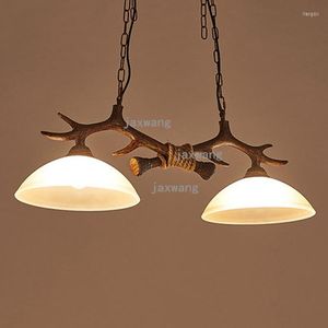 Chandeliers Modern Chandelier Antique Double Antler Lighting Resin Restaurant Droplight Lustre Cafe Loft Decor Ceiling