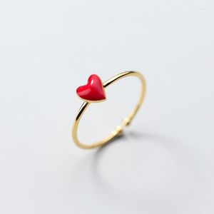 Wedding Rings Daisies 925 Sterling Silver Cute Enamel Red Heart Open Adjustable Ring For Women Party Fashion Jewelry