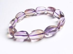 Braccialetto di perline di cristallo per gioielli di moda ovali a filo. Fascino di quarzo giallo viola naturale genuino elasticizzato