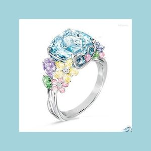 Anéis de casamento anéis de casamento estilo quadrado princesa anel incrustado com mticolored gemtones