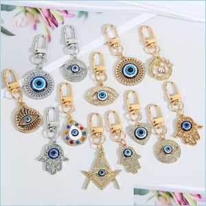 Keychains Lanyards Rainbow Hand Keychain Key Ring For Friend Lovers Bling Heart Blue Eye Bag Car Box Accessories Drop Delivery 202 Dh8V7
