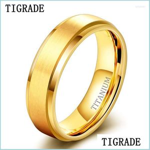 Eheringe Eheringe 6/8 mm Goldfarbe gebürstetes Titan Ring Männer Verlobungsband Paar Unisex Anellnna Bijoux Femmeweddingwe Dhxzr